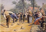 Square Canvas Paintings - A Game of Bowls in the Village Square
